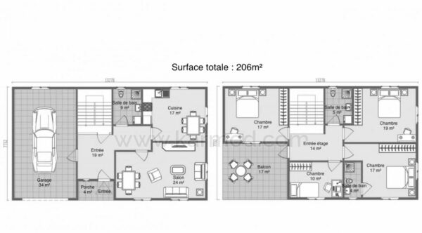 Maison moderne 206m² plan